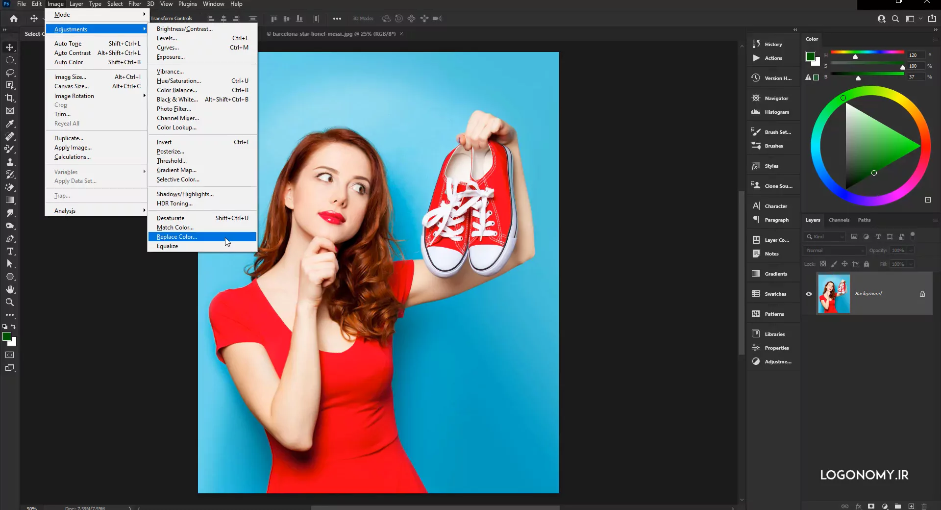 تغییر و جایگزینی رنگ در عکس با ابزار Color replace برنامه فتوشاپ